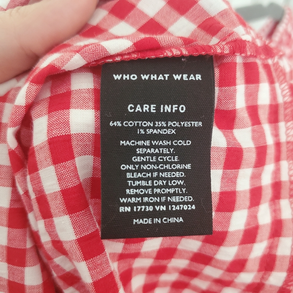 Red Gingham Dramatic Puff Pick Up Sleeves Ruffle Bottom Off Shoulder Dress S - Picture 11 of 15